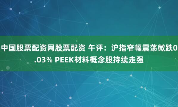 中国股票配资网股票配资 午评：沪指窄幅震荡微跌0.03% PEEK材料概念股持续走强